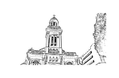 El Monte, Kaliforniya 'da bulunan bir şehirdir. Vektörde elle çizilmiş çizim çizimi. 