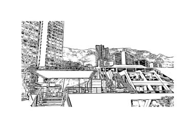 El Monte, Kaliforniya 'da bulunan bir şehirdir. Vektörde elle çizilmiş çizim çizimi. 