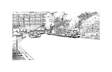 El Monte, Kaliforniya 'da bulunan bir şehirdir. Vektörde elle çizilmiş çizim çizimi. 