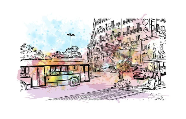 Oued 랜드마크가 알제리의 도시이다 벡터에 손으로 스케치 수채화 물보라 — 스톡 벡터
