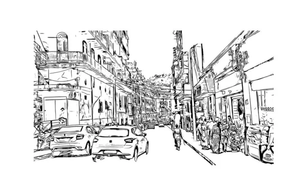 Print Building View Landmark Oued Staden Algeriet Handritad Skiss Illustration — Stock vektor
