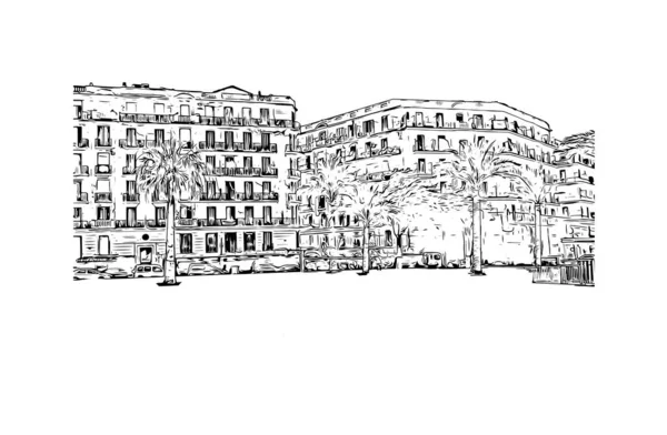 Vytisknout Pohled Budovu Orientačním Bodem Oued Město Alžírsku Ručně Kreslená — Stockový vektor