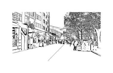 Print Building view with landmark of Eskisehir, Türkiye 'nin kuzeybatısında bir şehirdir. Vektörde elle çizilmiş çizim çizimi.