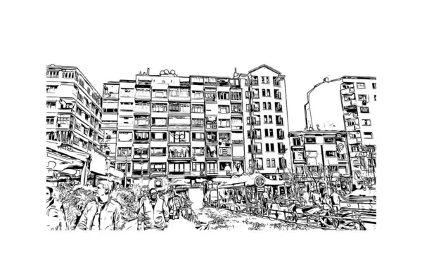 Print Building View Landmark Eskisehir City Northwestern Turkey Hand Drawn — Stock Vector
