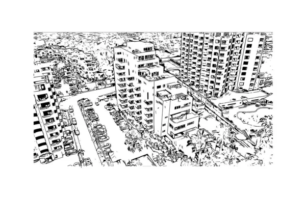 Print Vue Bâtiment Avec Point Repère Esmeraldas Est Une Ville — Image vectorielle
