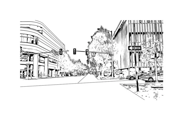 Print Building Vista Com Marco Eugene Uma Cidade Oregon Desenho —  Vetores de Stock
