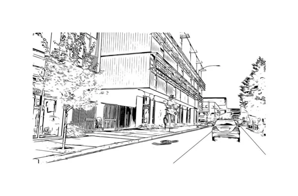尤金的标志性建筑是俄勒冈州的一个城市 矢量手绘草图 — 图库矢量图片
