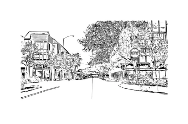Print Building View Landmark Eugene Stad Oregon Handritad Skiss Illustration — Stock vektor