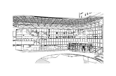 Print Building view with landmark of Uijeongbu Güney Kore 'de bir şehirdir. Vektörde elle çizilmiş çizim çizimi.