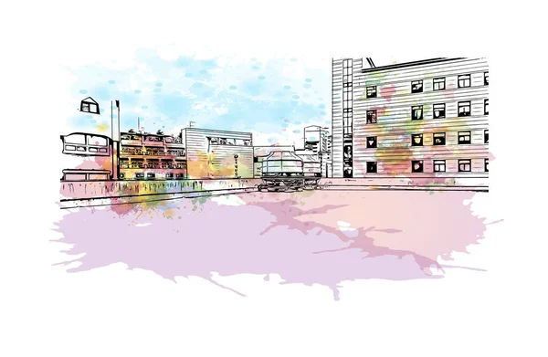 Print Building View Landmark Uijeongbu Stad Sydkorea Akvarell Stänk Med — Stock vektor