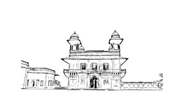 Print Building view with landmark of Fatehpur is the city in India. Vektörde elle çizilmiş çizim çizimi.