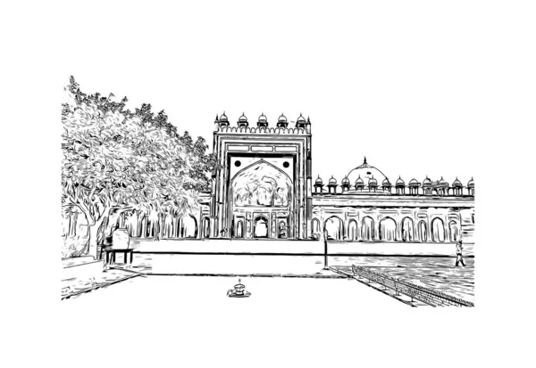 Imprimir Vista Del Edificio Con Punto Referencia Fatehpur Ciudad India — Vector de stock