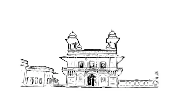 Print Building View Landmark Fatehpur Staden Indien Handritad Skiss Illustration — Stock vektor