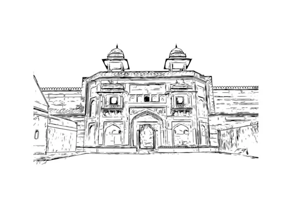 Imprimir Vista Del Edificio Con Punto Referencia Fatehpur Ciudad India — Vector de stock