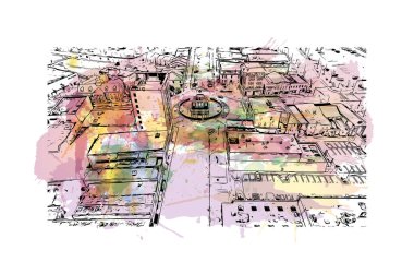 Fayetteville, Kuzey Carolina 'da bulunan bir şehirdir. Vektörde elle çizilmiş resim ile suluboya sıçraması.