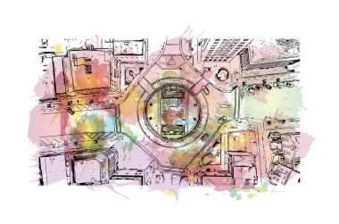 Fayetteville, Kuzey Carolina 'da bulunan bir şehirdir. Vektörde elle çizilmiş resim ile suluboya sıçraması.