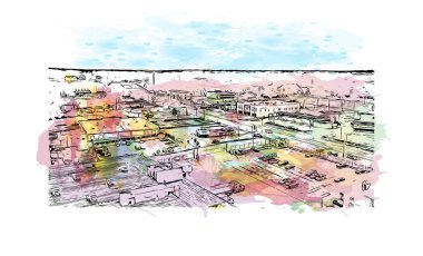 Fayetteville, Kuzey Carolina 'da bulunan bir şehirdir. Vektörde elle çizilmiş resim ile suluboya sıçraması.