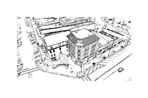 Print Building View Landmark Fayetteville Stad North Carolina Handritad Skiss — Stock vektor