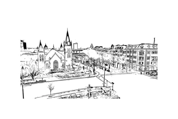 法耶特维尔的标志性建筑是北卡罗莱纳州的一个城市 矢量手绘草图 — 图库矢量图片