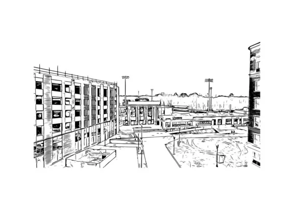 法耶特维尔的标志性建筑是北卡罗莱纳州的一个城市 矢量手绘草图 — 图库矢量图片