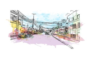 Fiira de Santana, Brezilya 'da yer alan bir şehirdir. Vektörde elle çizilmiş resim ile suluboya sıçraması.