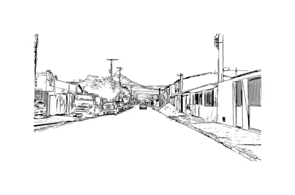 印刷Feira Santanaのランドマークとビルの景色はブラジルの街です 手描きのスケッチ図ベクトル — ストックベクタ