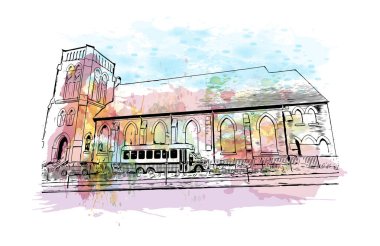 Elizabeth 'in dönüm noktası olan Print Building View New Jersey' de bulunmaktadır. Vektörde elle çizilmiş resim ile suluboya sıçraması.