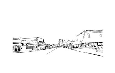 Elizabeth 'in dönüm noktası olan Print Building View New Jersey' de bulunmaktadır. Vektörde elle çizilmiş çizim çizimi.