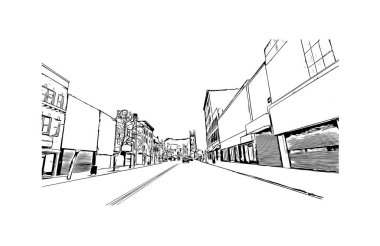 Elizabeth 'in dönüm noktası olan Print Building View New Jersey' de bulunmaktadır. Vektörde elle çizilmiş çizim çizimi.