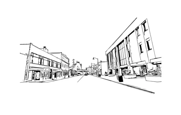 印刷エリザベスのランドマークとビルのビューは ニュージャージー州の都市です 手描きのスケッチ図ベクトル — ストックベクタ