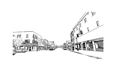 Elizabeth 'in dönüm noktası olan Print Building View New Jersey' de bulunmaktadır. Vektörde elle çizilmiş çizim çizimi.