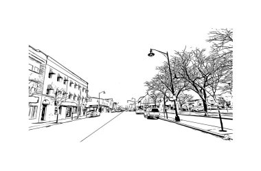 Elizabeth 'in dönüm noktası olan Print Building View New Jersey' de bulunmaktadır. Vektörde elle çizilmiş çizim çizimi.