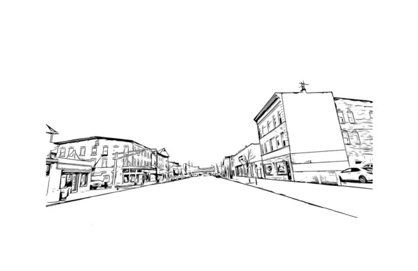 Print Building Vista Com Marco Elizabeth Cidade Nova Jersey Desenho —  Vetores de Stock