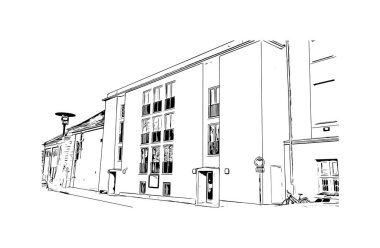 Print Building view with landmark of Erlangen is the city in Germany. Vektörde elle çizilmiş çizim çizimi.