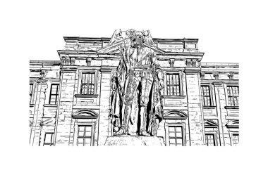 Print Building view with landmark of Erlangen is the city in Germany. Vektörde elle çizilmiş çizim çizimi.