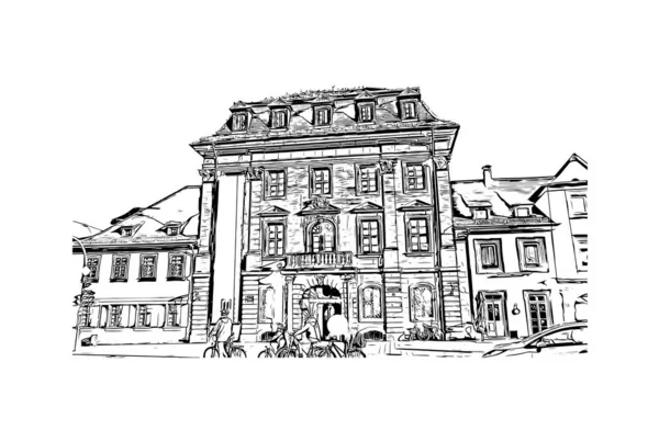 Print Building View Landmark Erlangen City Germany Hand Drawn Sketch — Stock Vector