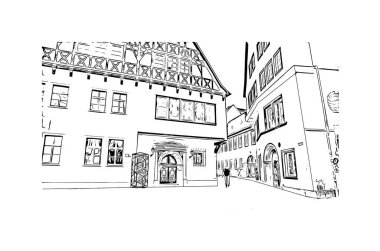 Print Building view with landmark of Erfurt is the city in Germany. Vektörde elle çizilmiş çizim çizimi.