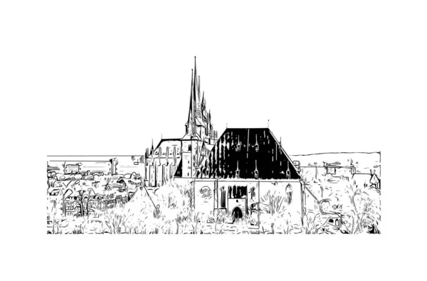 Imprimer Ville Erfurt Est Située Allemagne Illustration Dessinée Main Vecteur — Image vectorielle