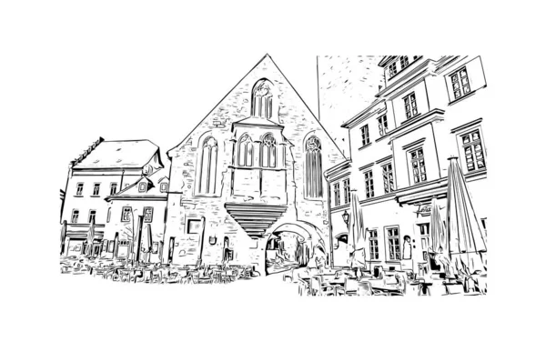 Print Vue Sur Bâtiment Avec Monument Erfurt Est Une Ville — Image vectorielle