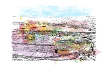 Fengcheng 'in simgesi olan Print Building Manzarası Çin' de bir şehirdir. Vektörde elle çizilmiş resim ile suluboya sıçraması.