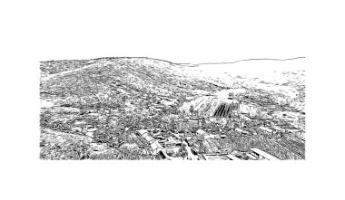 Fengcheng 'in simgesi olan Print Building Manzarası Çin' de bir şehirdir. Vektörde elle çizilmiş çizim çizimi.