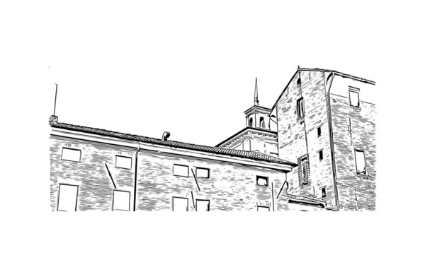 Print Building View Landmark Ferrara City Italy Hand Drawn Sketch — Stock Vector