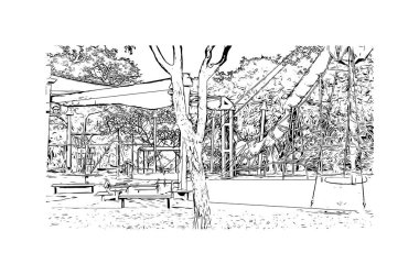 Darwin 'in dönüm noktası olan Print Building view Avustralya' da bir şehirdir. Vektörde elle çizilmiş çizim çizimi.