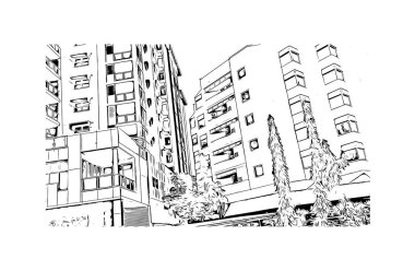 Darwin 'in dönüm noktası olan Print Building view Avustralya' da bir şehirdir. Vektörde elle çizilmiş çizim çizimi.