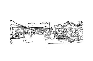 Darwin 'in dönüm noktası olan Print Building view Avustralya' da bir şehirdir. Vektörde elle çizilmiş çizim çizimi.
