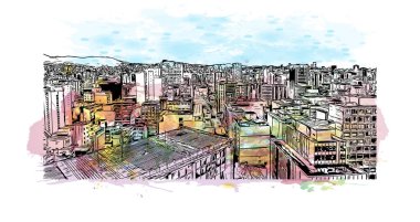 Belo Horizonte, Brezilya 'nın güneydoğusunda yer alan bir şehirdir. Vektörde elle çizilmiş resim ile suluboya sıçraması.