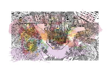 Belo Horizonte, Brezilya 'nın güneydoğusunda yer alan bir şehirdir. Vektörde elle çizilmiş resim ile suluboya sıçraması.