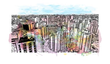 Belo Horizonte, Brezilya 'nın güneydoğusunda yer alan bir şehirdir. Vektörde elle çizilmiş resim ile suluboya sıçraması.