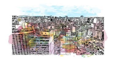 Belo Horizonte, Brezilya 'nın güneydoğusunda yer alan bir şehirdir. Vektörde elle çizilmiş resim ile suluboya sıçraması.