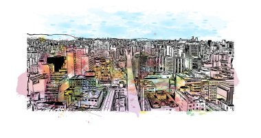 Belo Horizonte, Brezilya 'nın güneydoğusunda yer alan bir şehirdir. Vektörde elle çizilmiş resim ile suluboya sıçraması.